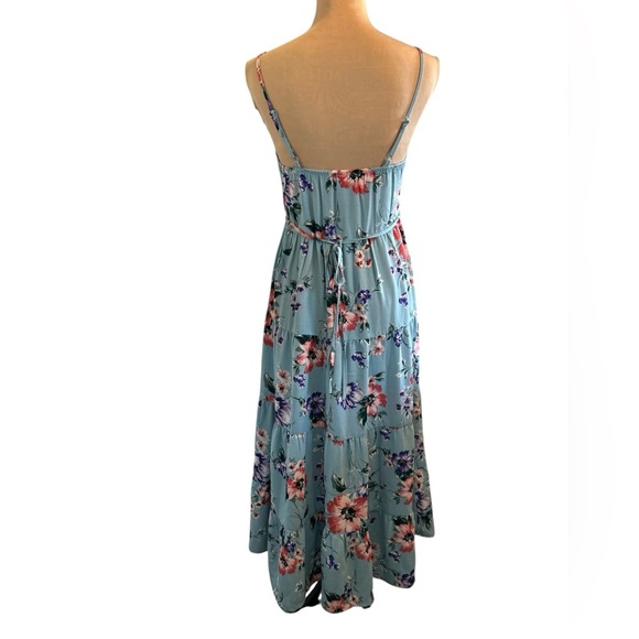 Xhilaration Blue Floral Long Midi Dress Womens Size XS Full Button Front Tiered. - Picture 3 of 11